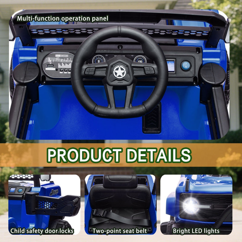 12V Blue Kids 6-Wheel Electric Ride-On Jeep Truck with Remote, LED Lights, and Bluetooth Magic Cars 6