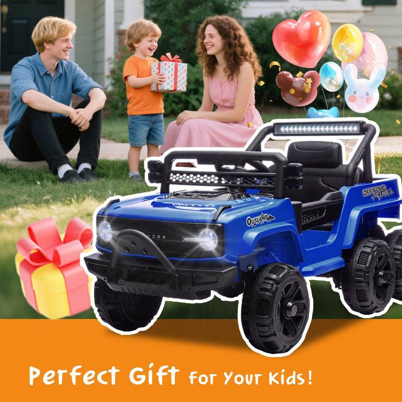 12V Blue Kids 6-Wheel Electric Ride-On Jeep Truck with Remote, LED Lights, and Bluetooth Magic Cars 8