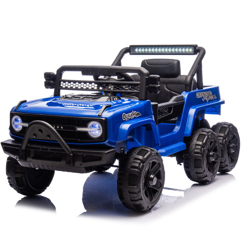 12V Blue Kids 6-Wheel Electric Ride-On Jeep Truck with Remote, LED Lights, and Bluetooth Magic Cars Variant 0