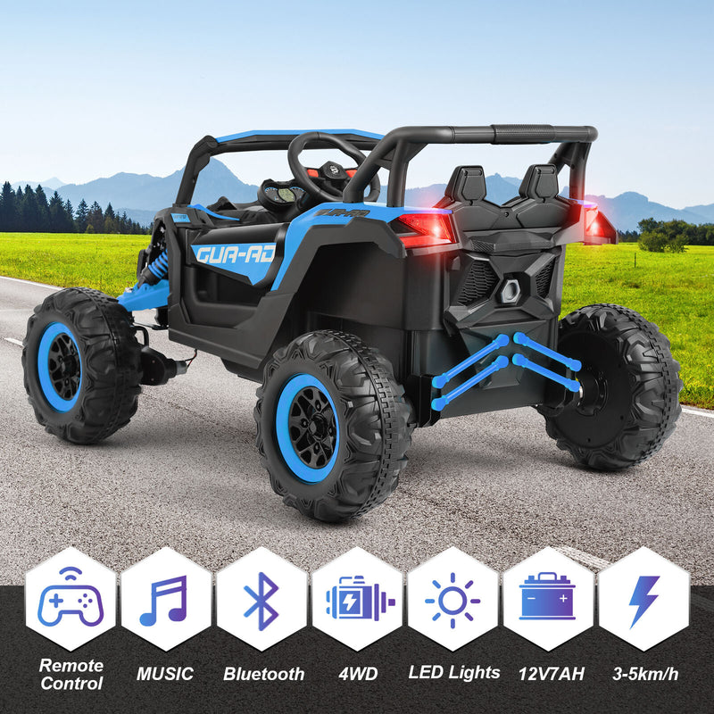 Blue 12V Kids Electric Ride-On Off-Road UTV Vehicle with Music, LED Lights, and Remote Control Magic Cars 4