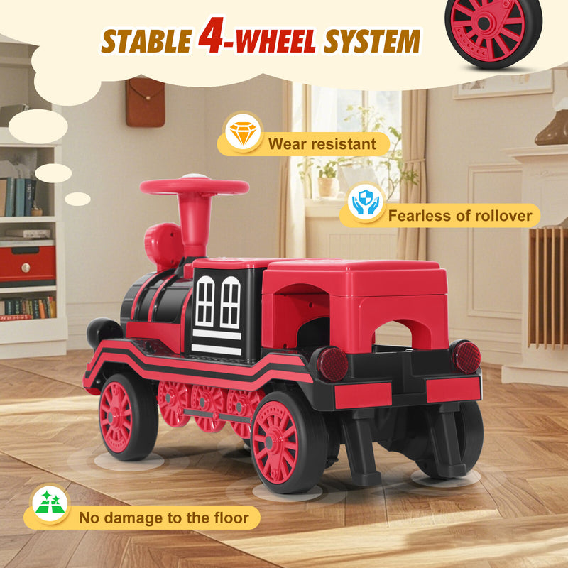 12V Large Blue and Red 2-Seater Electric Ride-On Train for Kids with Music, Lights, and Storage Magic Cars 17