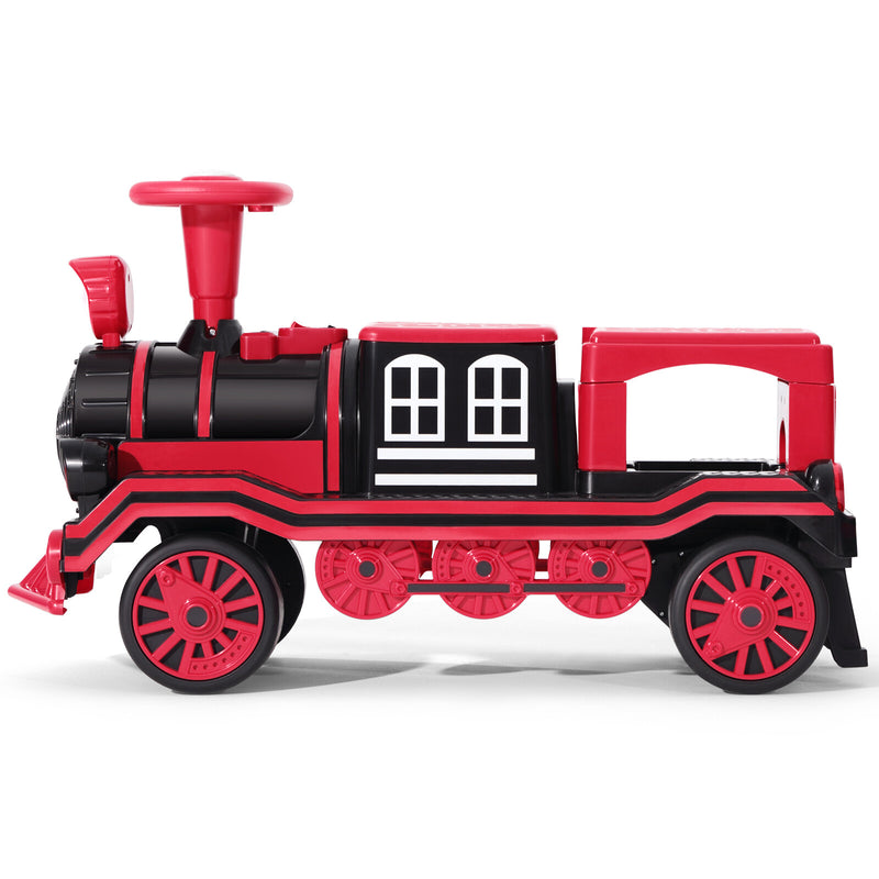 12V Large Blue and Red 2-Seater Electric Ride-On Train for Kids with Music, Lights, and Storage Magic Cars 20