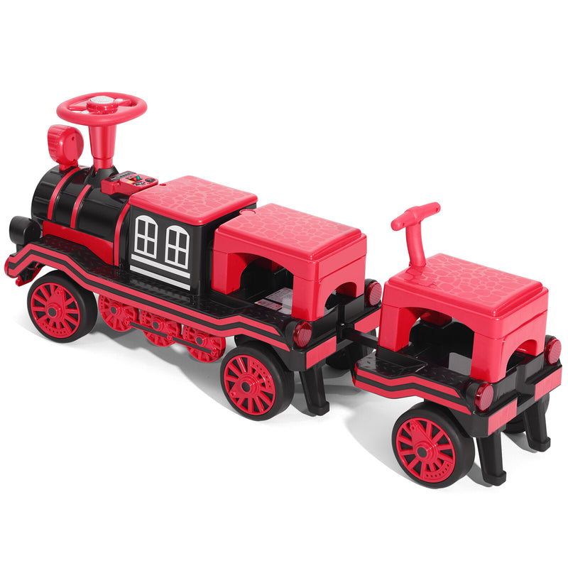 12V Large Blue and Red 2-Seater Electric Ride-On Train for Kids with Music, Lights, and Storage Magic Cars 7