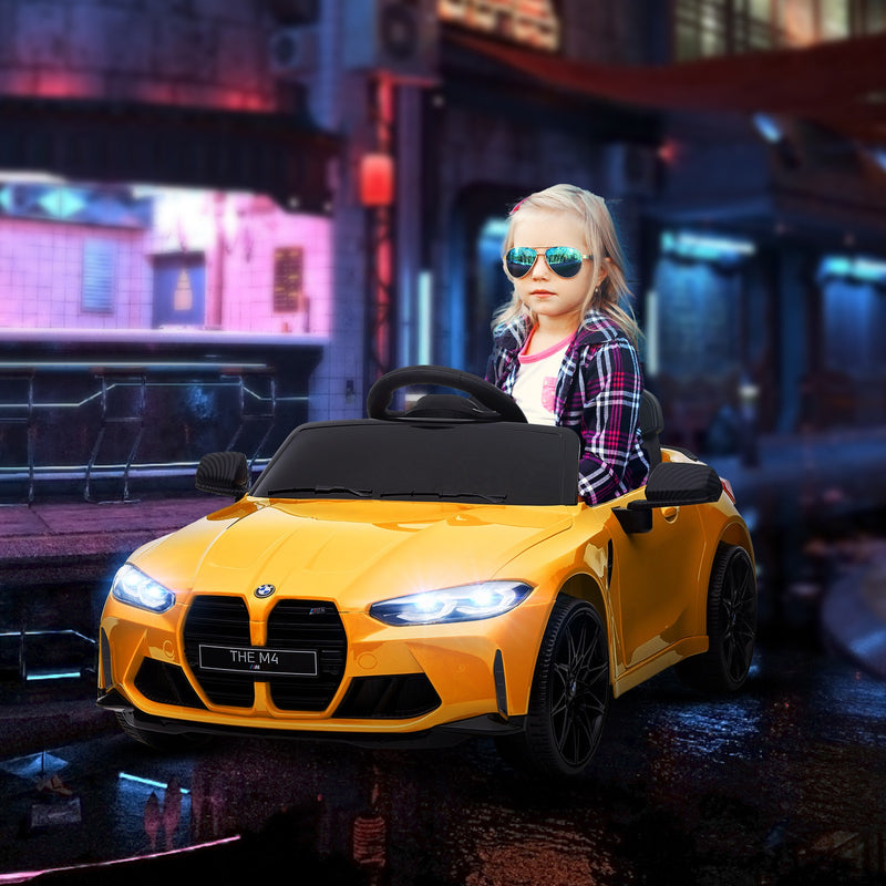 Licensed BMW M4 12V Ride-On Car with Handle Attachment in Yellow Magic Cars 8