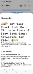 Taco Truck Electric Ride-On Toy for Kids - 12V Magic Cars 10