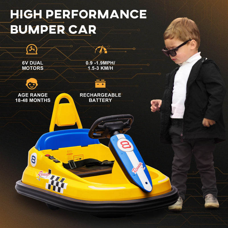6V Electric Kids Bumper Car with 360° Rotation – Yellow Ride-On Toy Magic Cars 7