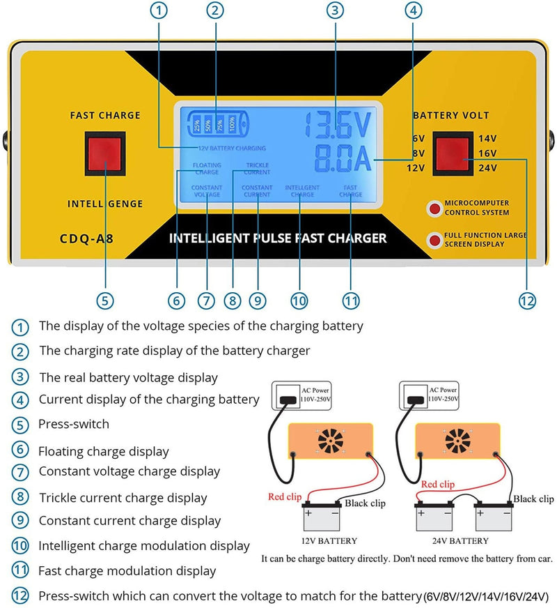 Automatic Car Battery Charger with Adjustable 6-24V Voltage Settings Magic Cars 4