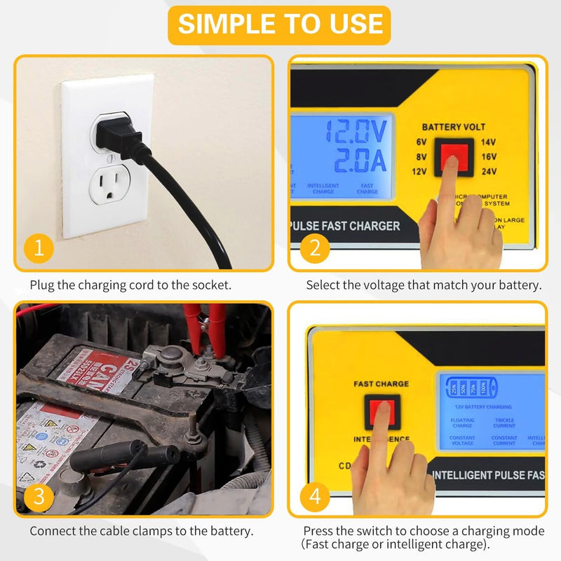 Automatic Car Battery Charger with Adjustable 6-24V Voltage Settings Magic Cars 7