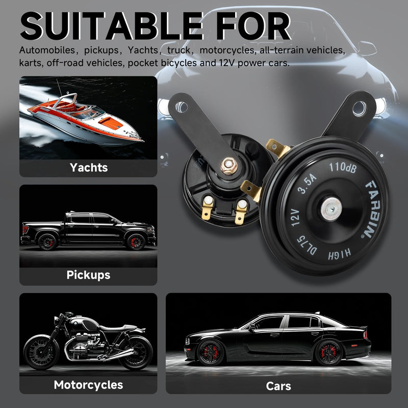 12V Compact Waterproof Motorcycle and Car Horn with High and Low 110dB Tones Magic Cars 5