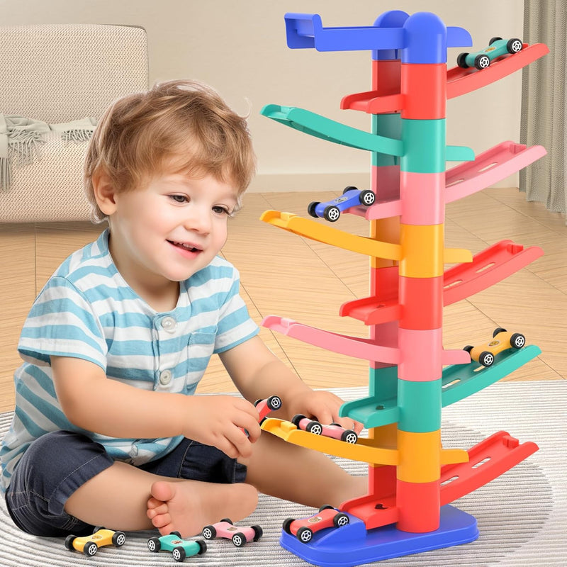 Toddler Race Track Car Toy with Ramp, Suitable for Ages 3-6, Includes 12-M Car Magic Cars 0