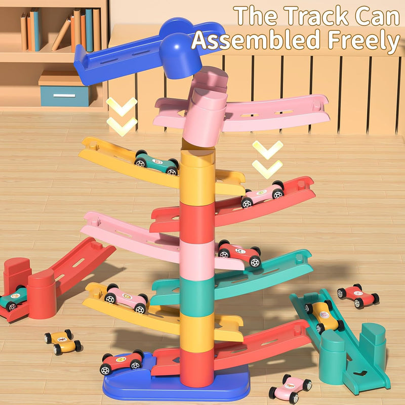 Toddler Race Track Car Toy with Ramp, Suitable for Ages 3-6, Includes 12-M Car Magic Cars 2