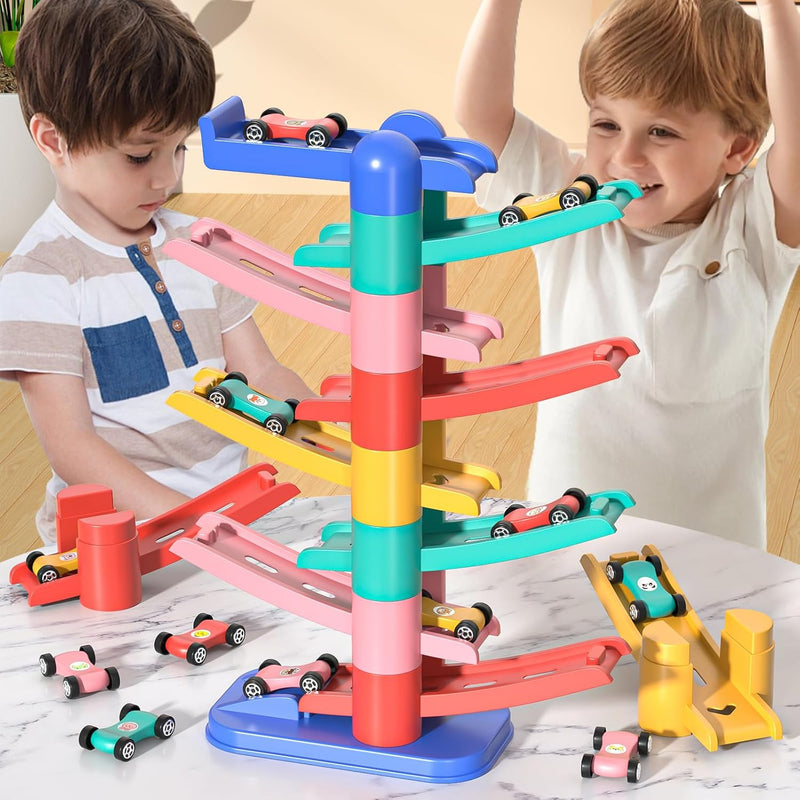 Toddler Race Track Car Toy with Ramp, Suitable for Ages 3-6, Includes 12-M Car Magic Cars 4