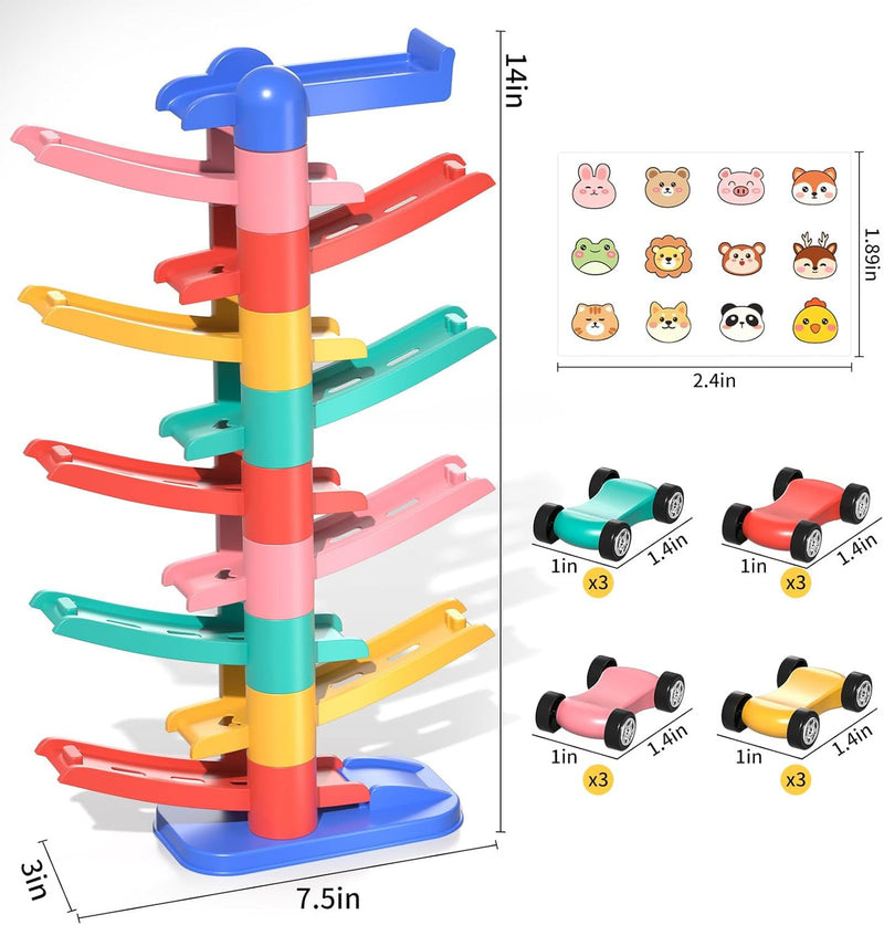 Toddler Race Track Car Toy with Ramp, Suitable for Ages 3-6, Includes 12-M Car Magic Cars 6