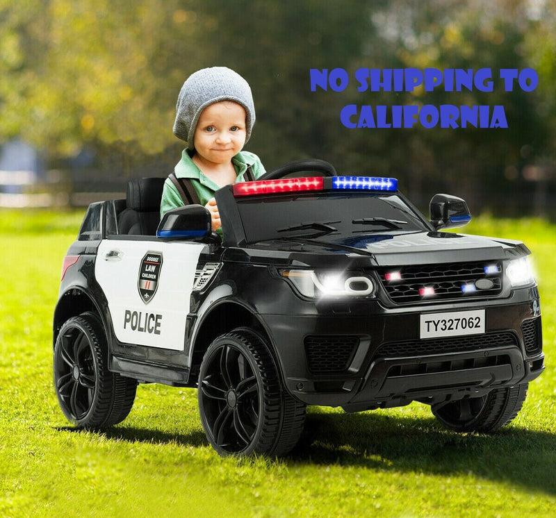 Electric Police Car for Kids 12V Rechargeable Battery with Sounds, Music, and Bluetooth Magic Cars 1