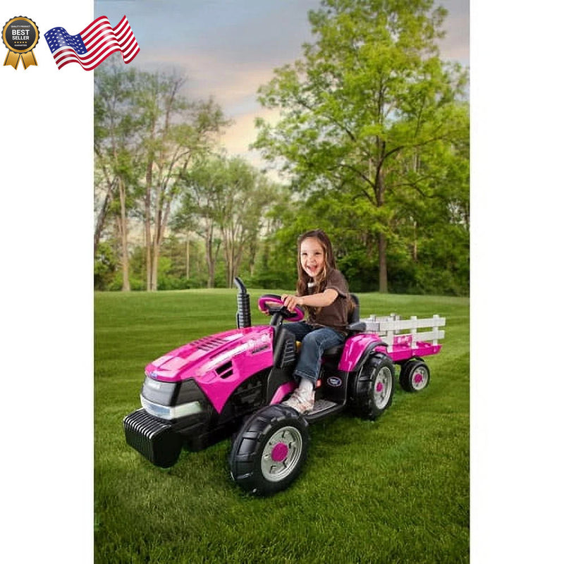 12-Volt Pink Battery-Powered Girls' Ride-On IH Magnum Tractor and Trailer Magic Cars 1