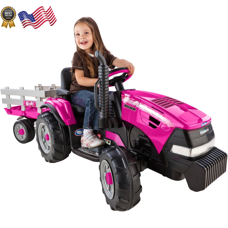 12-Volt Pink Battery-Powered Girls' Ride-On IH Magnum Tractor and Trailer Magic Cars 7