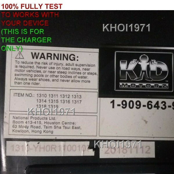 12V AC Charger Adapter for Kid Motorz Quad Monster Ride-On Toy Magic Cars 3