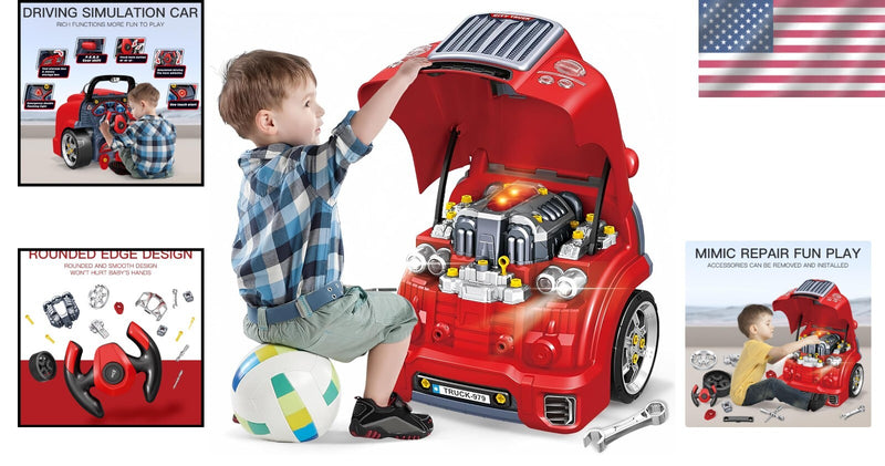 Children's Interactive Truck Engine Toy with Electric Drill, Educational STEM Learning Set Magic Cars 1