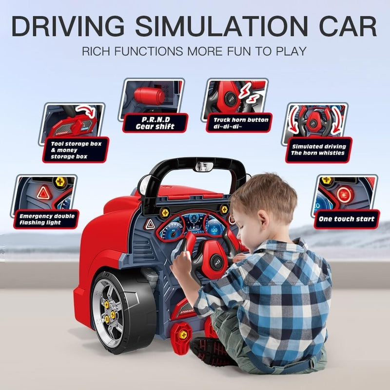 Children's Engine Ride Ons Children's Interactive Truck Engine Toy with Electric Drill, Education