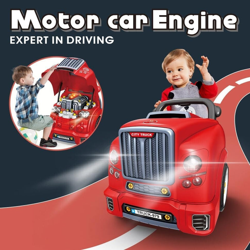 Children's Engine Ride Ons Children's Interactive Truck Engine Toy with Electric Drill, Education