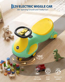 12V Electric Wiggle Car for Kids - 2-in-1 Ride-On Swing with 360° Steering and Music