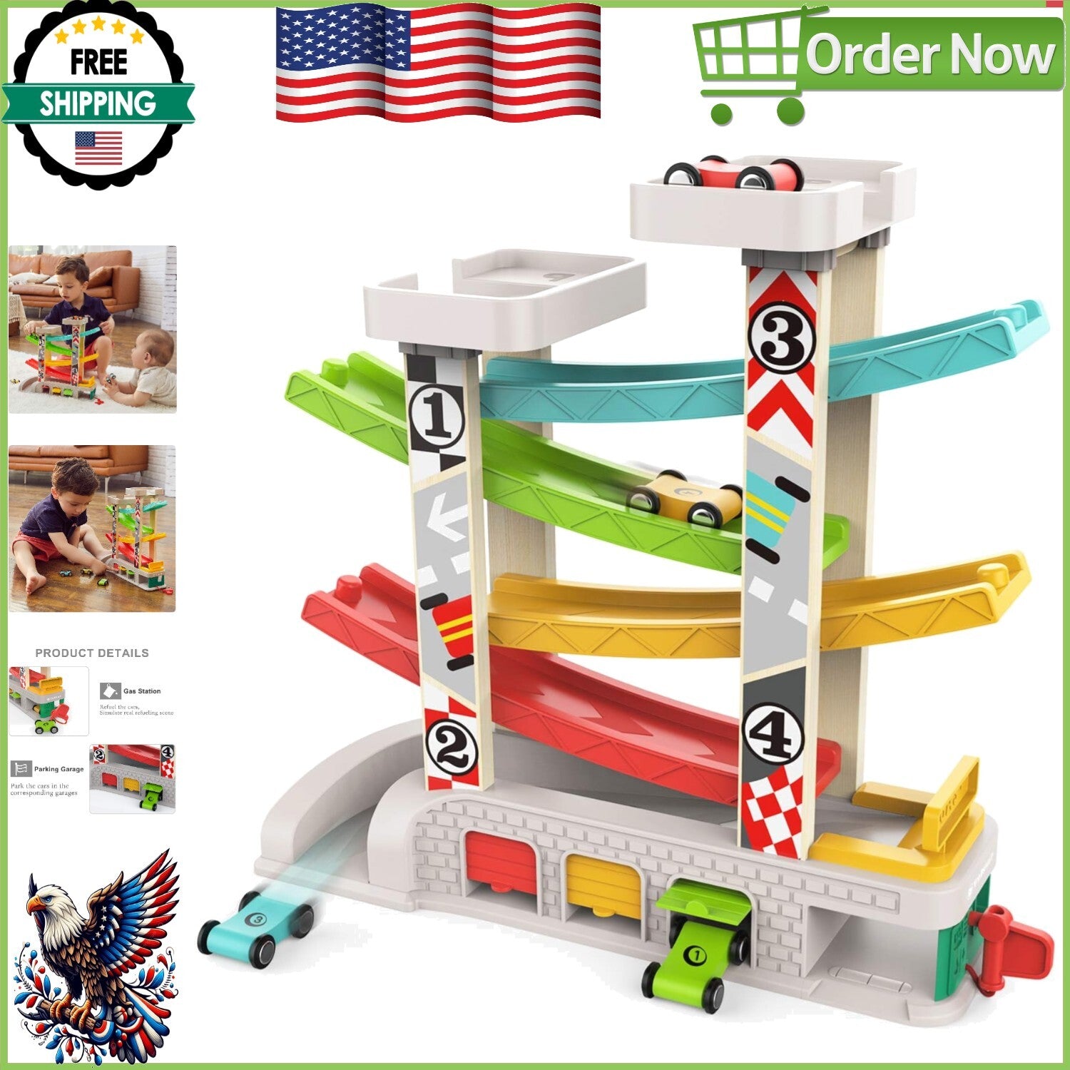 Colorful Toddler Car Ramp Racer Set with 4 Cars Educational Toy for Ag