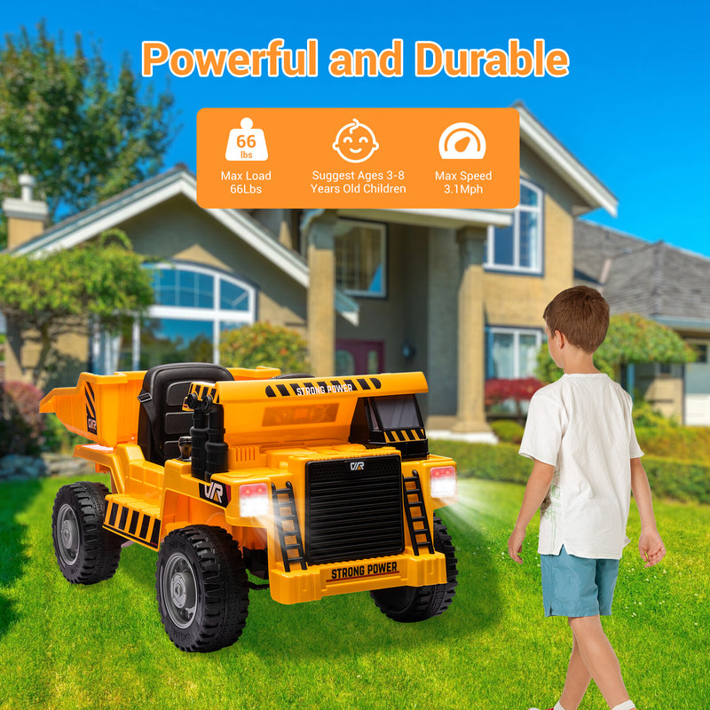 12V Electric Ride-On Construction Dumper Truck for Kids with Remote Control Toy Gift Magic Cars 0