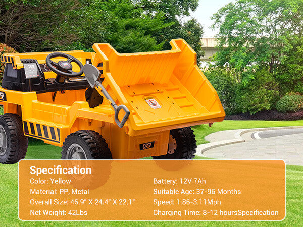 12V Electric Ride-On Construction Dumper Truck for Kids with Remote Control Toy Gift Magic Cars 7