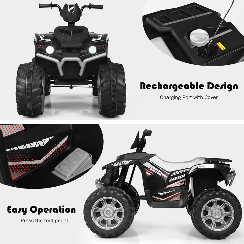 12V Kids 4-Wheeler ATV Quad Ride-On Car with LED Lights and Music, Black Magic Cars 11