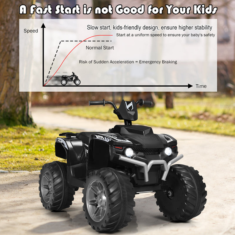 12V Kids 4-Wheeler ATV Quad Ride-On Car with LED Lights and Music, Black Magic Cars 6