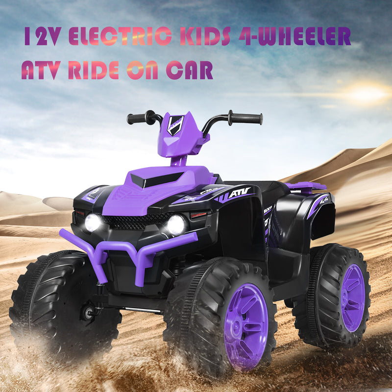 12V Kids 4-Wheeler ATV Ride-On Car with LED Lights and Music Purple Magic Cars 3