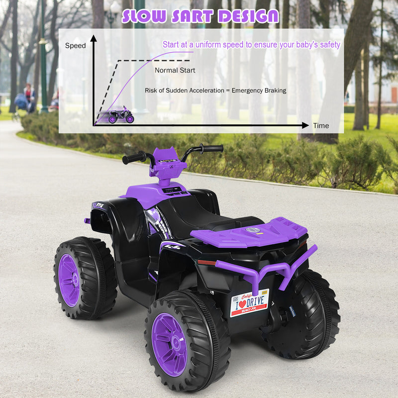 12V Kids 4-Wheeler ATV Ride-On Car with LED Lights and Music Purple Magic Cars 4
