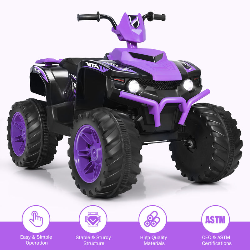 12V Kids 4-Wheeler ATV Ride-On Car with LED Lights and Music Purple Magic Cars 6