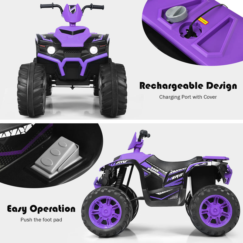 12V Kids 4-Wheeler ATV Ride-On Car with LED Lights and Music Purple Magic Cars 9