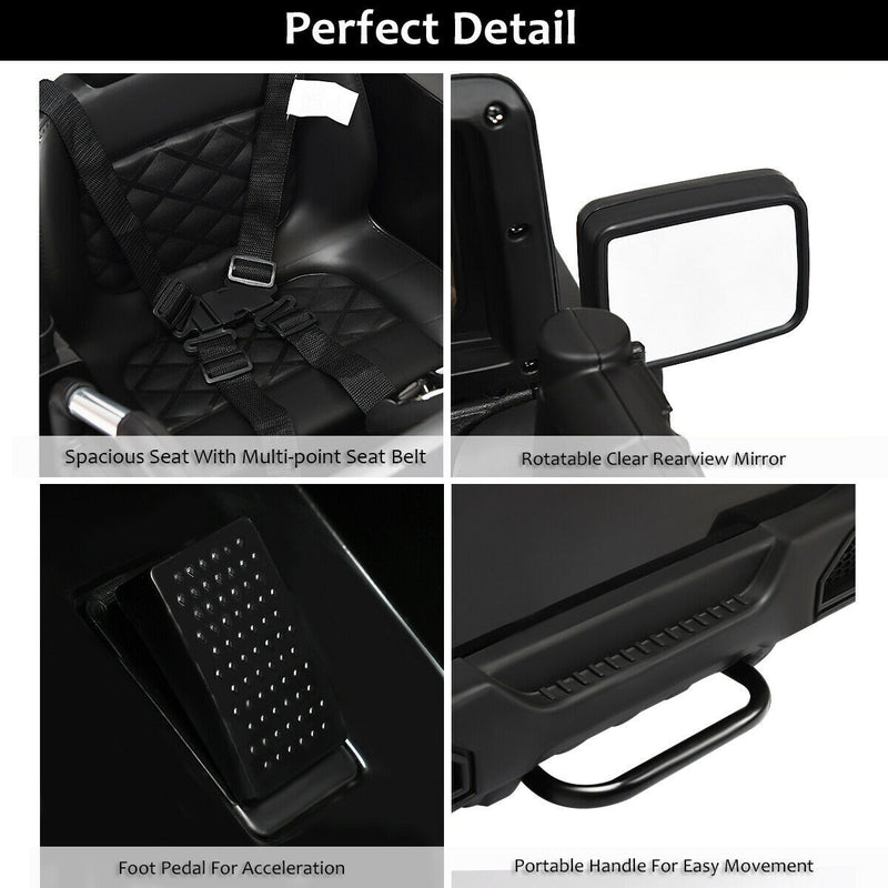 12V Kids Ride-On Truck Car with Remote Control, MP3 Music, and LED Lights - Black Magic Cars 8