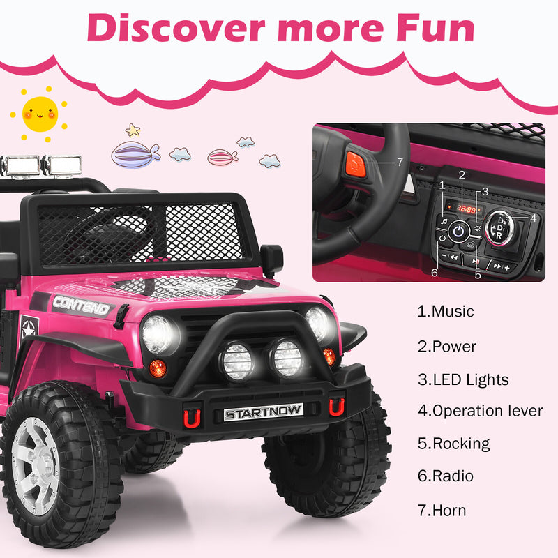 12V Kids Electric Ride-On Truck with Remote Control, Lights, and Music - Pink Magic Cars 7
