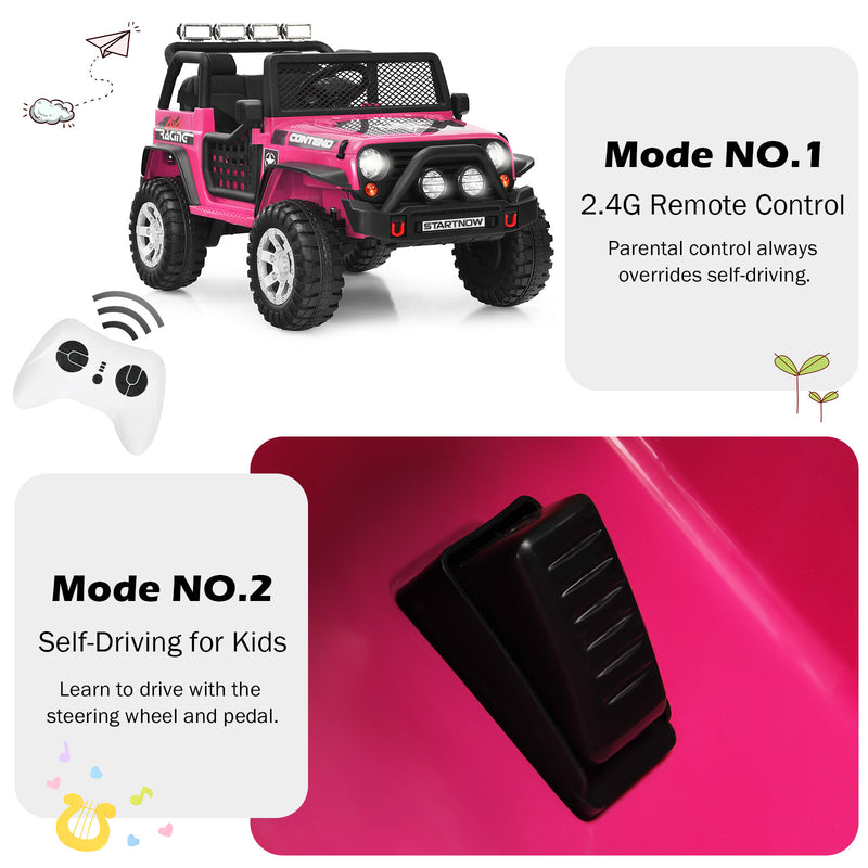 12V Kids Electric Ride-On Truck with Remote Control, Lights, and Music - Pink Magic Cars 8