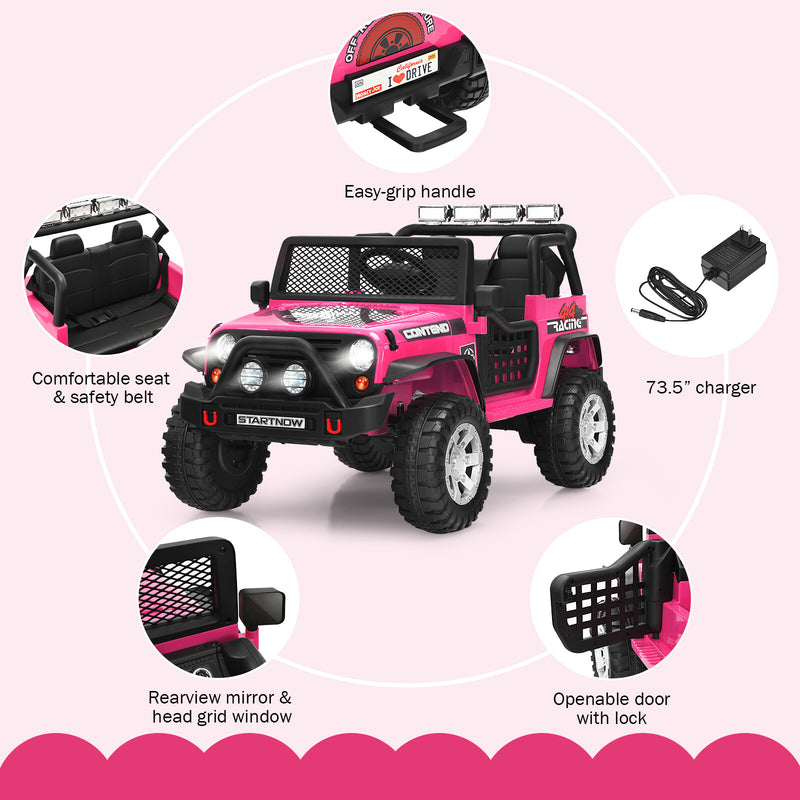 12V Kids Electric Ride-On Truck with Remote Control, Lights, and Music - Pink Magic Cars 9