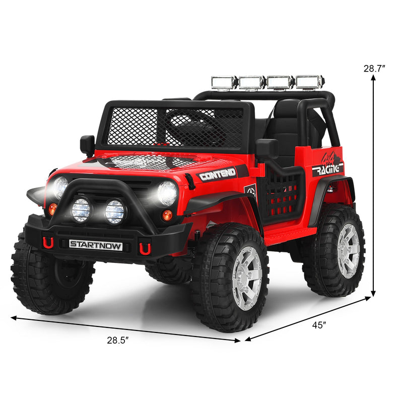 12V Kids Electric Ride-On Truck with Remote Control, Lights, and Music - Red Magic Cars 1