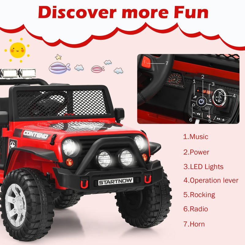 12V Kids Electric Ride-On Truck with Remote Control, Lights, and Music - Red Magic Cars 7