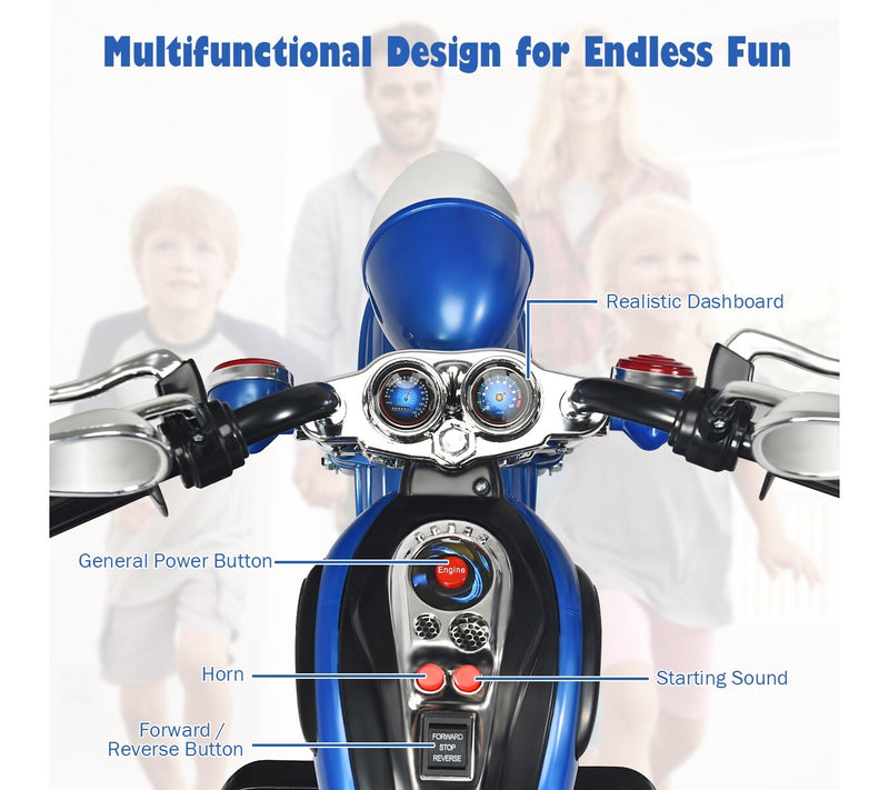 3-Wheel Kids Electric Ride-On Motorcycle 6V Battery Powered Toy Blue Magic Cars 3