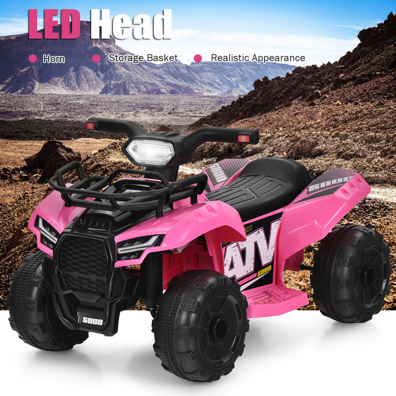 6V Electric Kids ATV Ride-On Quad Toy Car for Toddlers with LED Lights and MP3 Pink Magic Cars 4