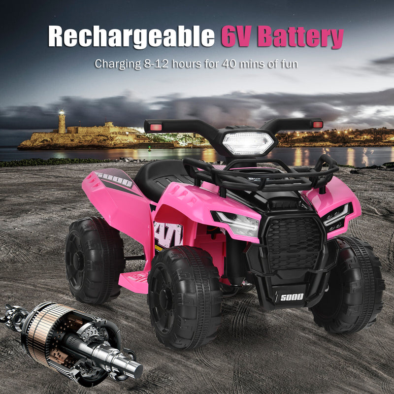 6V Electric Kids ATV Ride-On Quad Toy Car for Toddlers with LED Lights and MP3 Pink Magic Cars 5