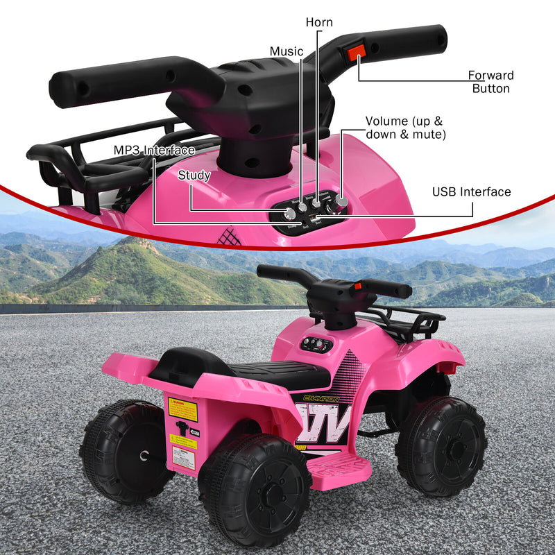 6V Electric Kids ATV Ride-On Quad Toy Car for Toddlers with LED Lights and MP3 Pink Magic Cars 8