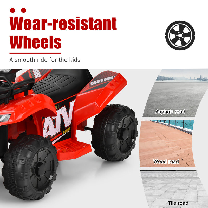 6V Electric Kids ATV Ride-On Quad Toy Car with LED Lights and MP3 Player, Red Magic Cars 6