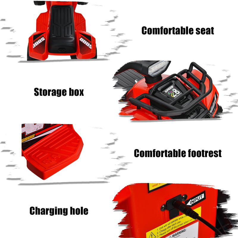 6V Electric Kids ATV Ride-On Quad Toy Car with LED Lights and MP3 Player, Red Magic Cars 9