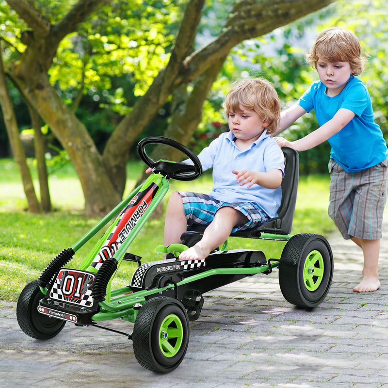 4-Wheel Pedal-Powered Ride-On Kart for Kids with Adjustable Seat Green Magic Cars 2