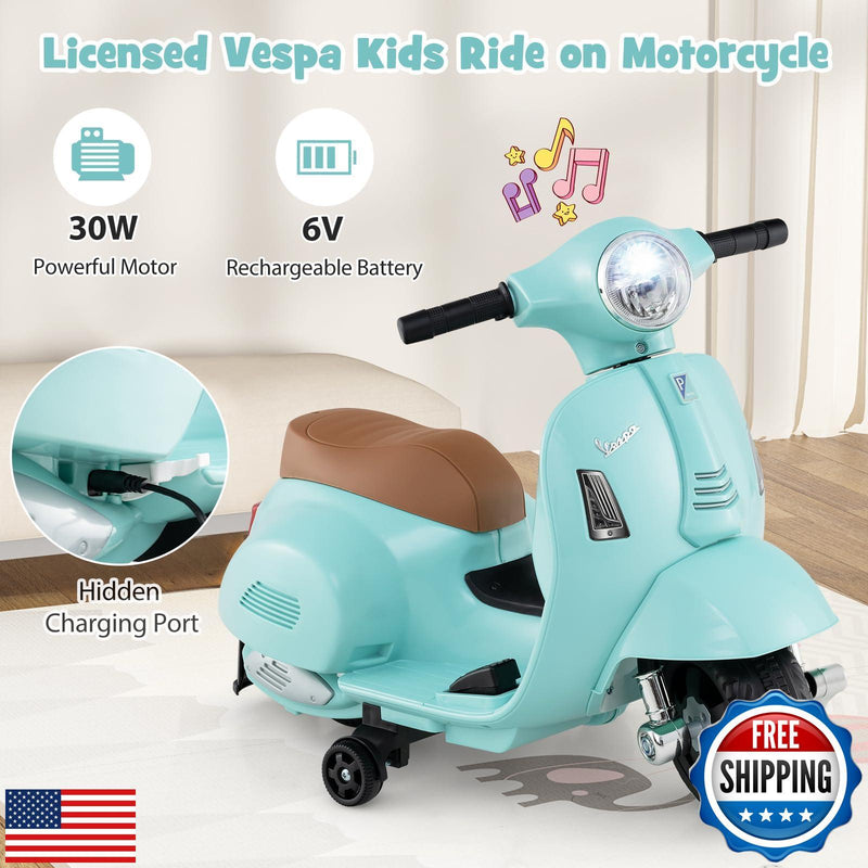 Toddler Licensed Vespa Ride-On Motorcycle with Training Wheels Magic Cars 2
