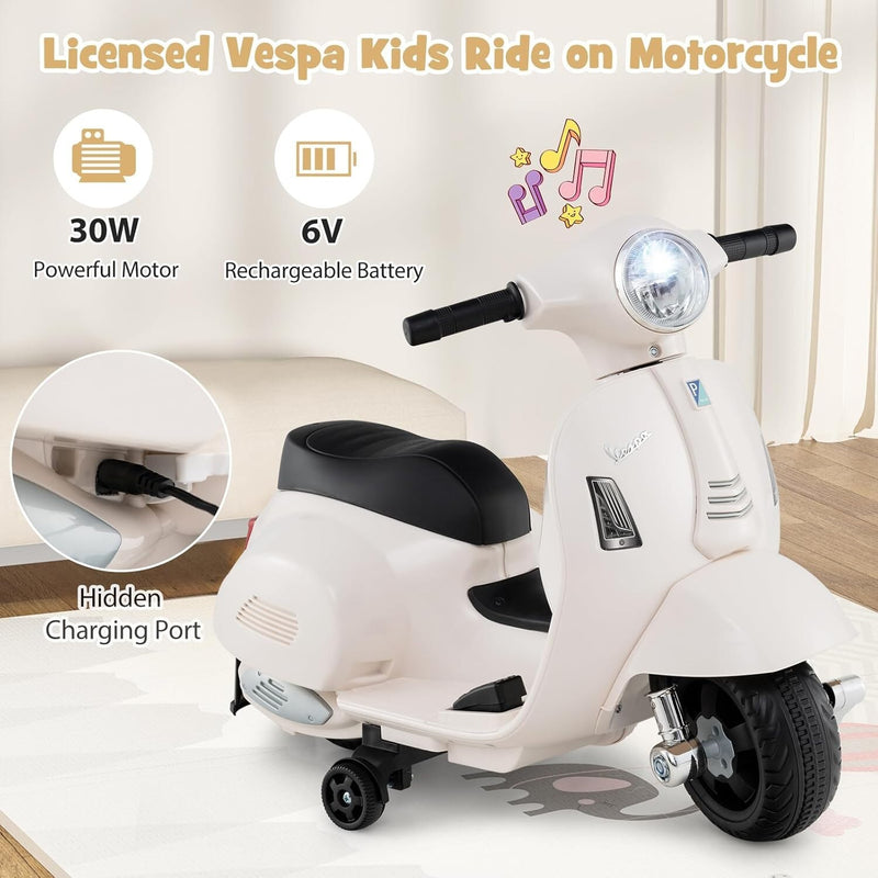 Licensed Vespa Ride-On Toy Motorcycle with Training Wheels for Toddlers Magic Cars 4