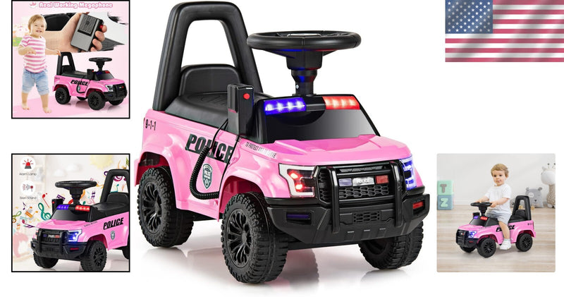 CPSIA Approved Pink Police Ride-On Car with Hidden Storage for Ages 1-3 Magic Cars 1